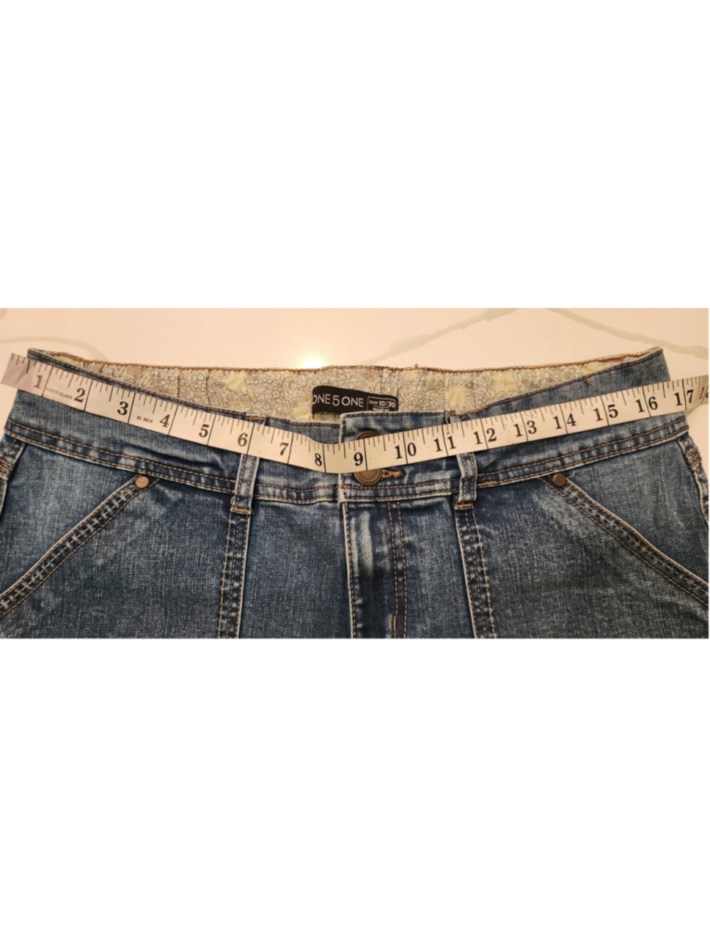 ONE 5 ONE Womens Denim Shorts Size 10 30 Stretch Blue Jean Front Pocket Cuffed - Picture 5 of 7